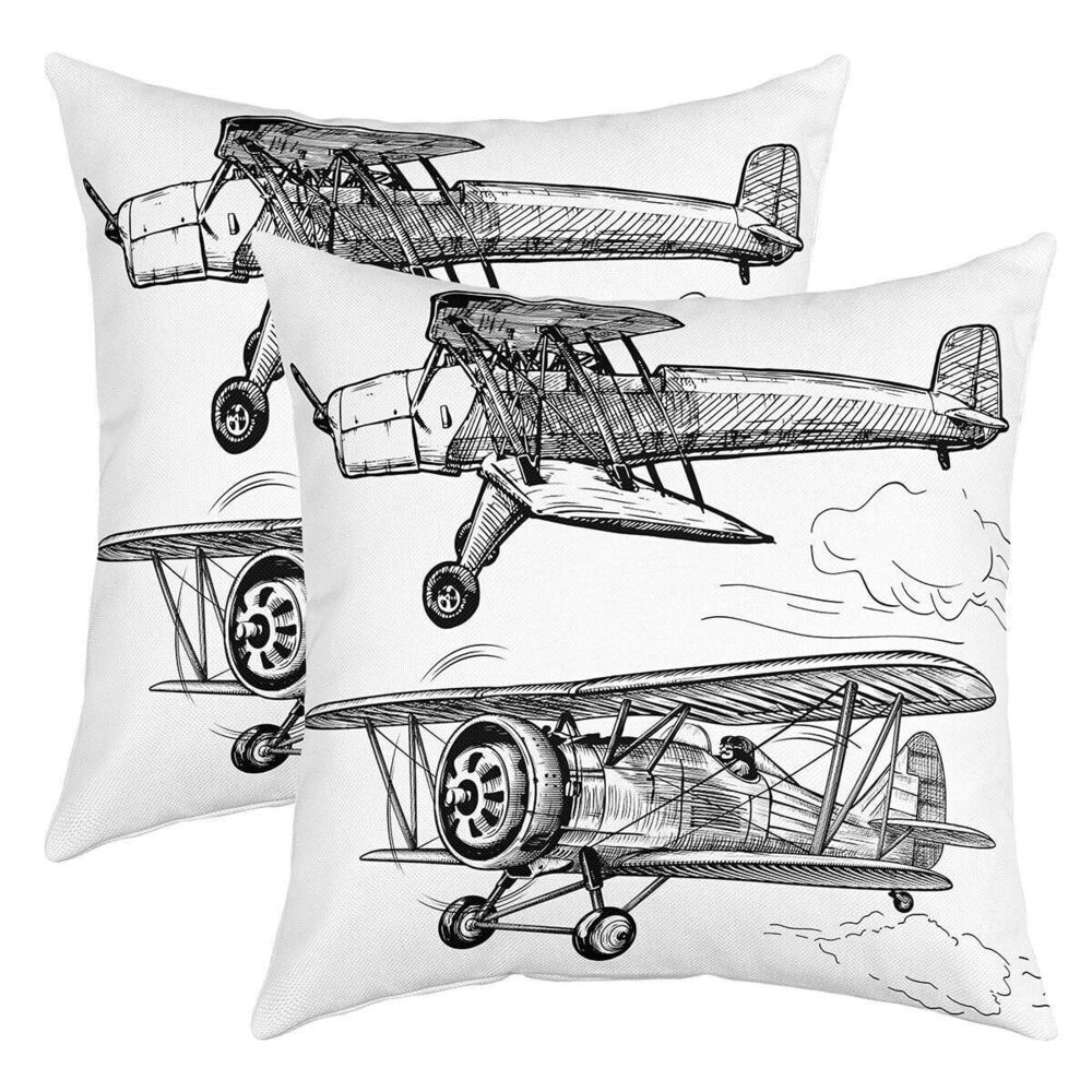 7323 Airplane Throw Pillow Covers 18"x18" Set of 2 Soft Kids Aircraft